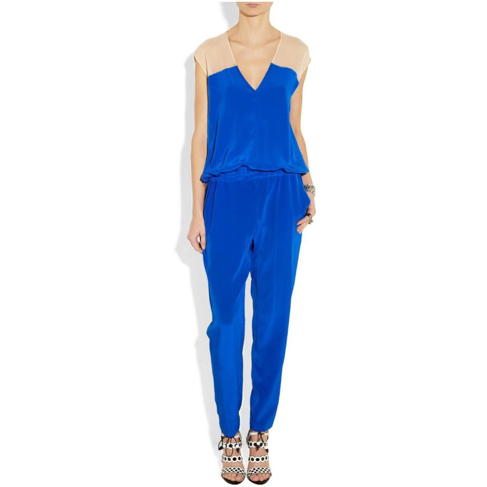 Mason by Michelle Mason Royal Blue Silk Jumpsuit (Size 2)